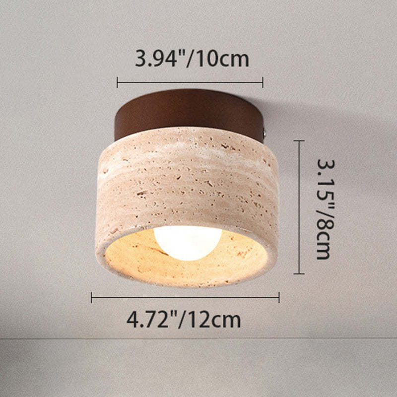 Japanese Round Stone Wood Ceiling Light