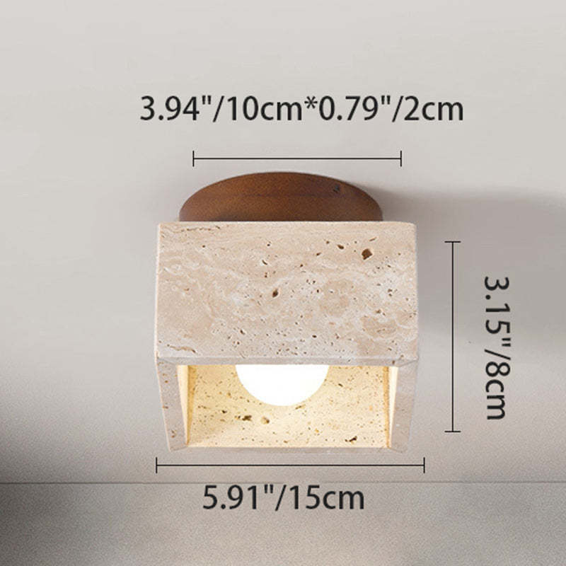 Japanese Round Stone Wood Ceiling Light