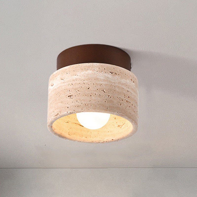 Japanese Round Stone Wood Ceiling Light