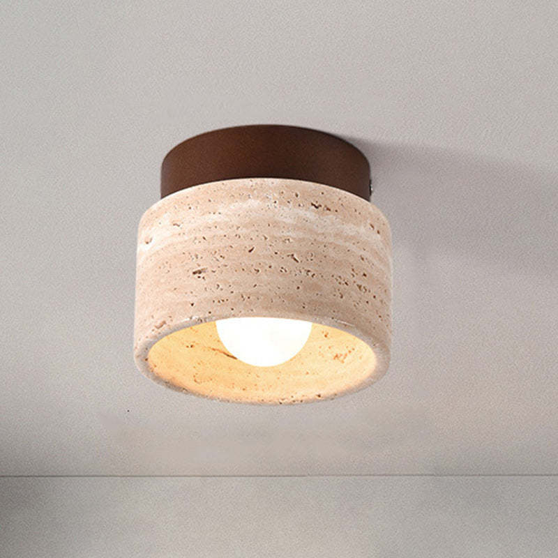 Japanese Round Stone Wood Ceiling Light