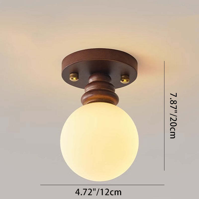 Japanese Oval Wood Glass Ceiling Light
