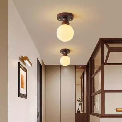 Japanese Oval Wood Glass Ceiling Light