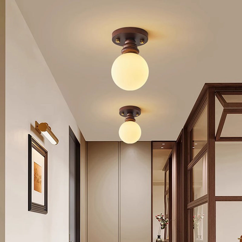 Japanese Oval Wood Glass Ceiling Light