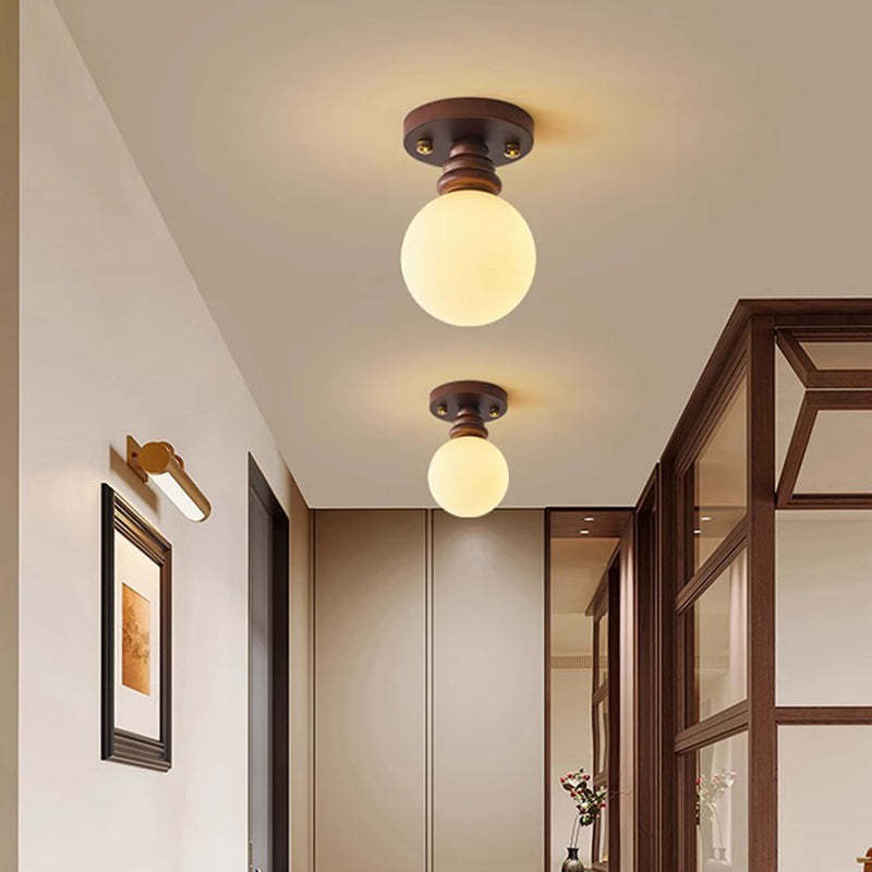 Japanese Oval Wood Glass Ceiling Light