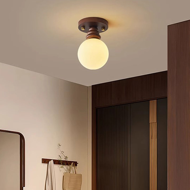 Japanese Oval Wood Glass Ceiling Light