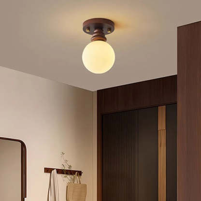 Japanese Oval Wood Glass Ceiling Light