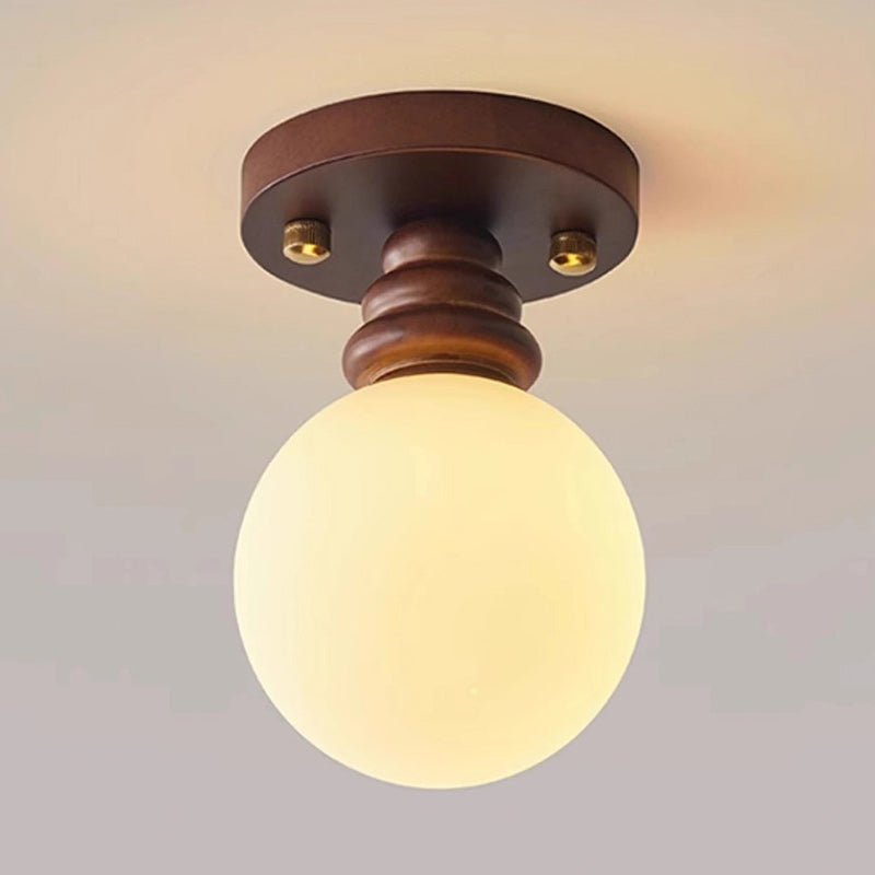 Japanese Oval Wood Glass Ceiling Light