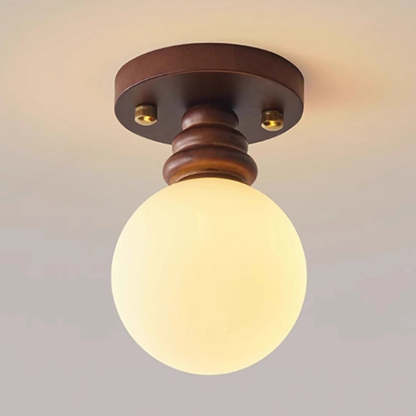 Japanese Oval Wood Glass Ceiling Light