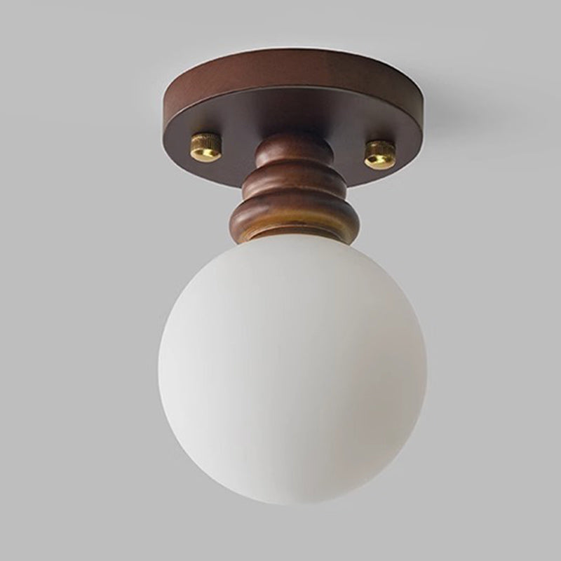 Japanese Oval Wood Glass Ceiling Light