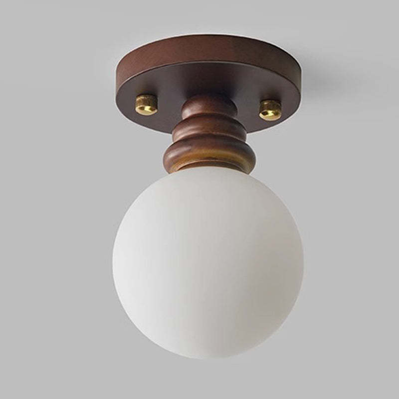 Japanese Oval Wood Glass Ceiling Light