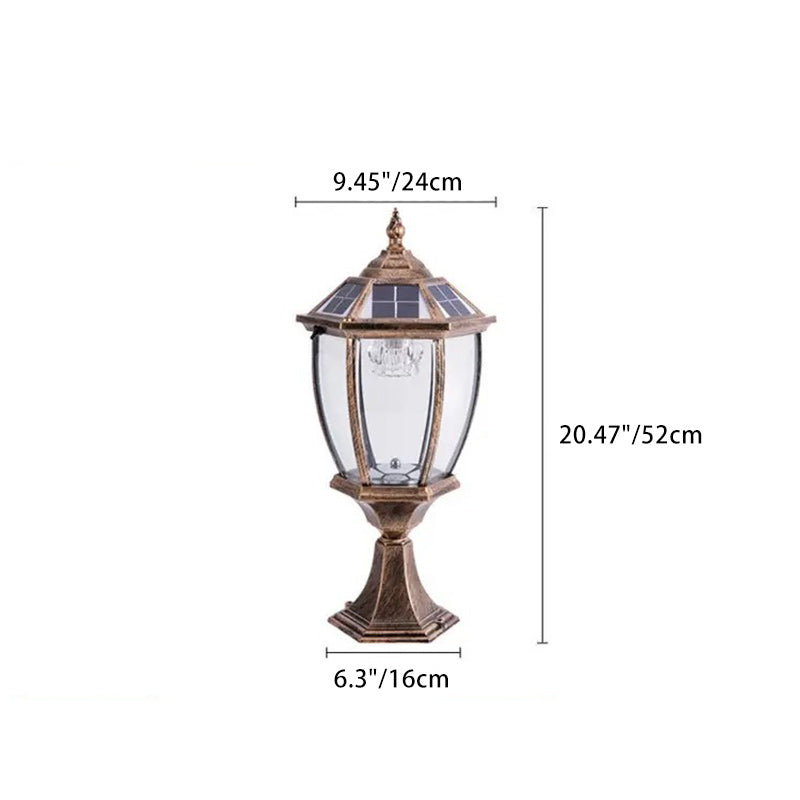 Retro Hexagon Aluminum Glass LED Solar Post Light