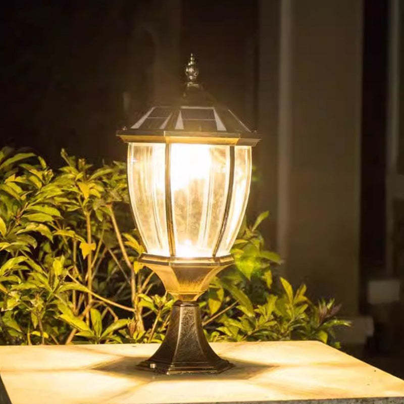 Retro Hexagon Aluminum Glass LED Solar Post Light