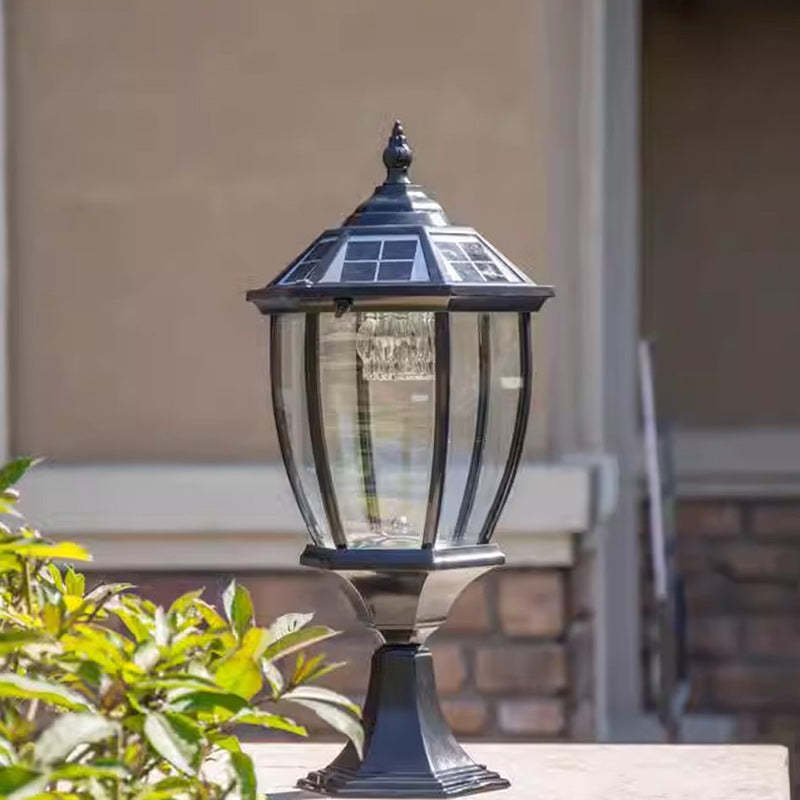 Retro Hexagon Aluminum Glass LED Solar Post Light
