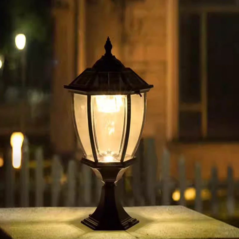 Retro Hexagon Aluminum Glass LED Solar Post Light