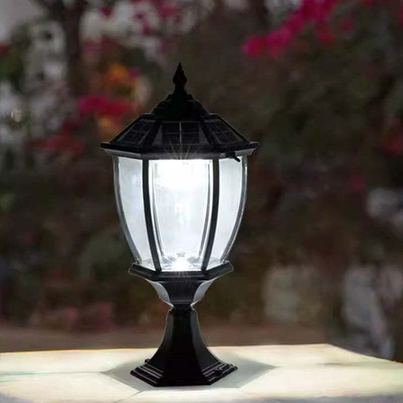 Retro Hexagon Aluminum Glass LED Solar Post Light