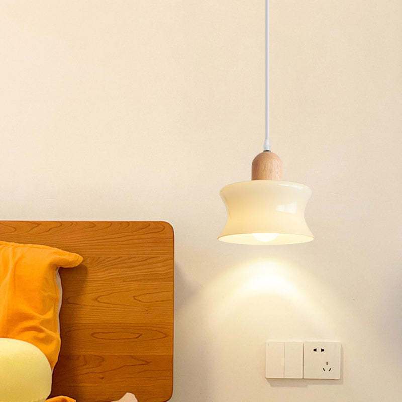 Nordic Round Wood Glass Pendant Light