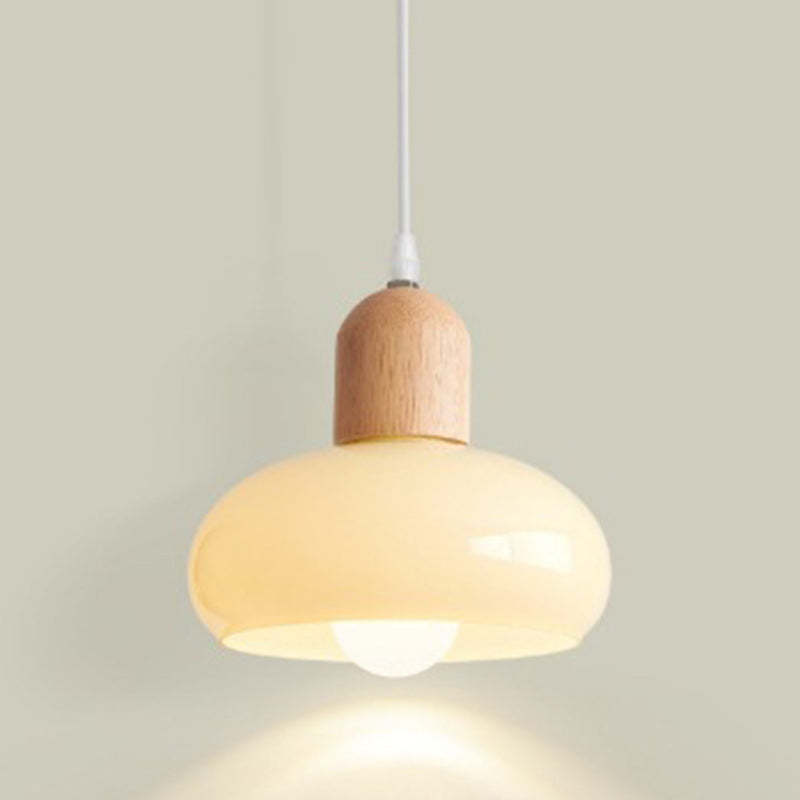 Nordic Round Wood Glass Pendant Light