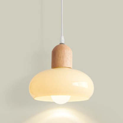 Nordic Round Wood Glass Pendant Light