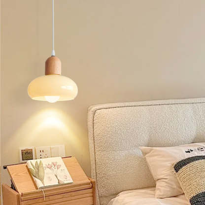 Nordic Round Wood Glass Pendant Light