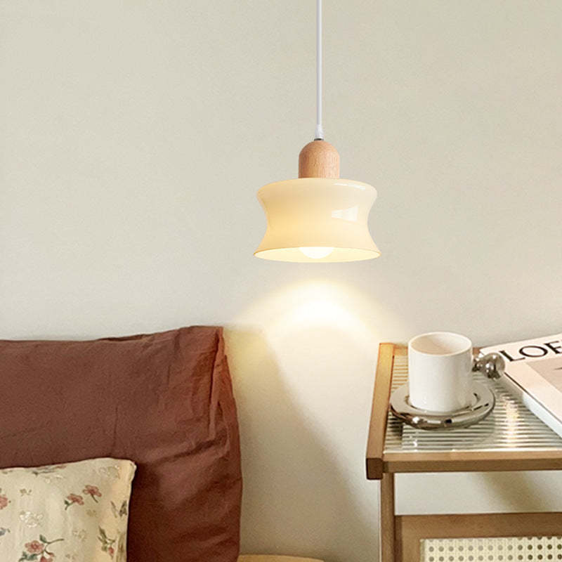 Nordic Round Wood Glass Pendant Light