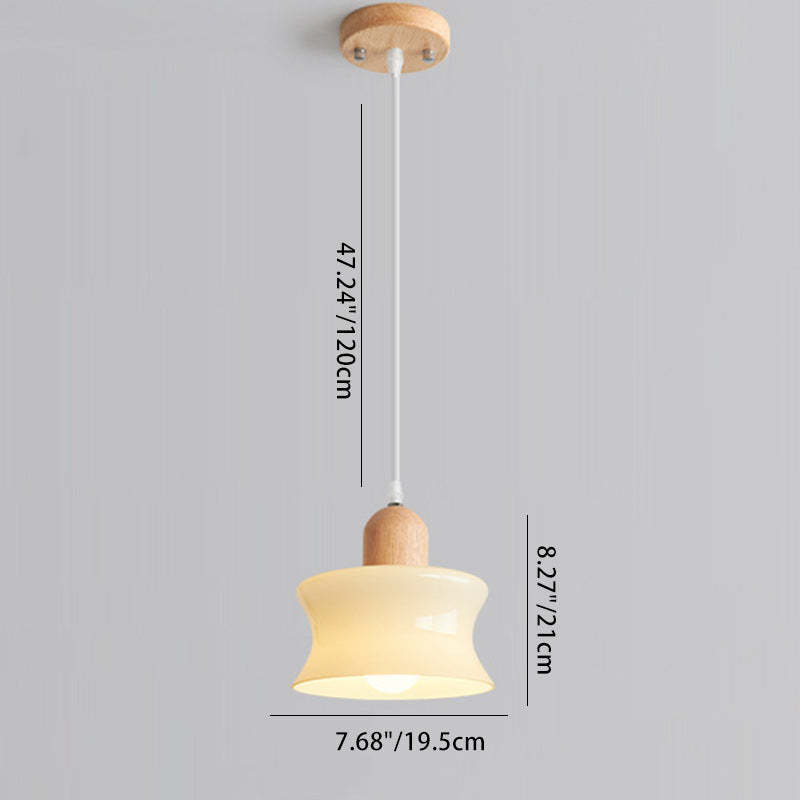 Nordic Round Wood Glass Pendant Light