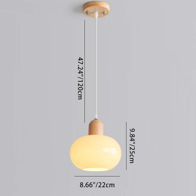 Nordic Round Wood Glass Pendant Light