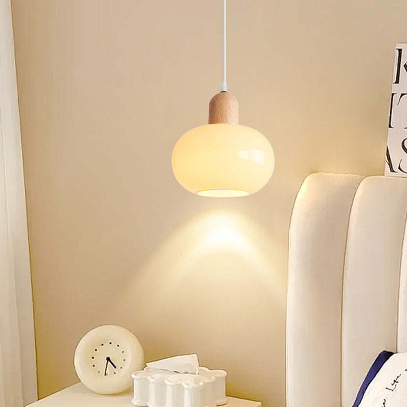 Nordic Round Wood Glass Pendant Light
