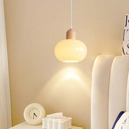 Nordic Round Wood Glass Pendant Light
