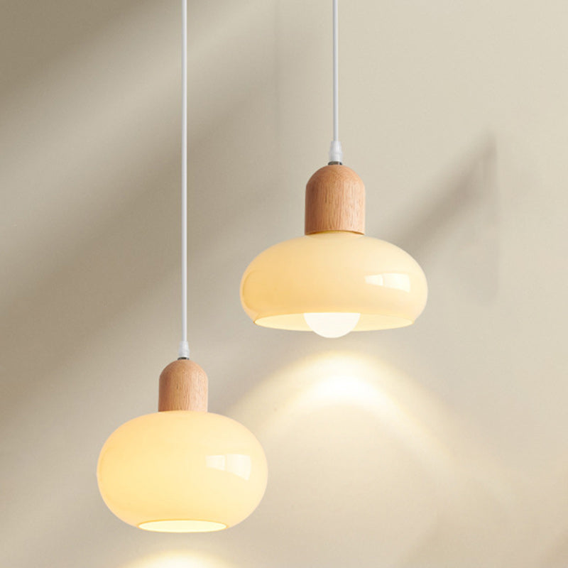 Nordic Round Wood Glass Pendant Light