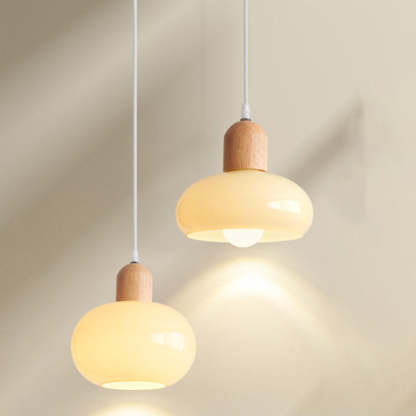 Nordic Round Wood Glass Pendant Light