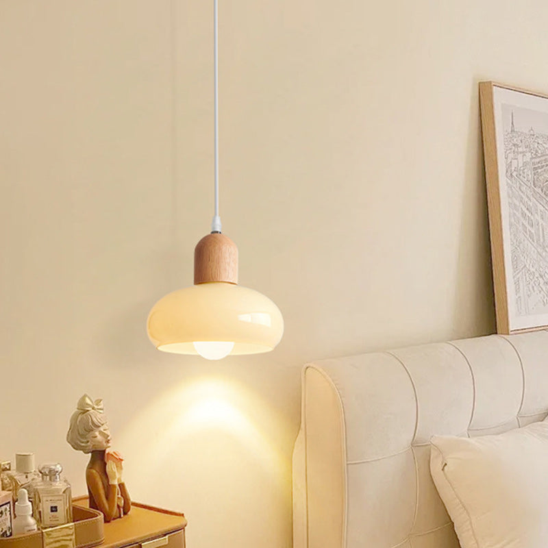 Nordic Round Wood Glass Pendant Light