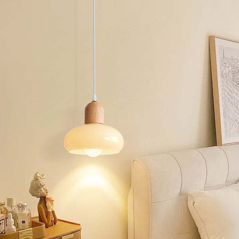 Nordic Round Wood Glass Pendant Light