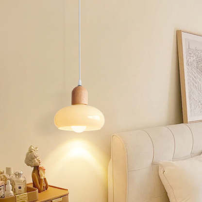 Nordic Round Wood Glass Pendant Light