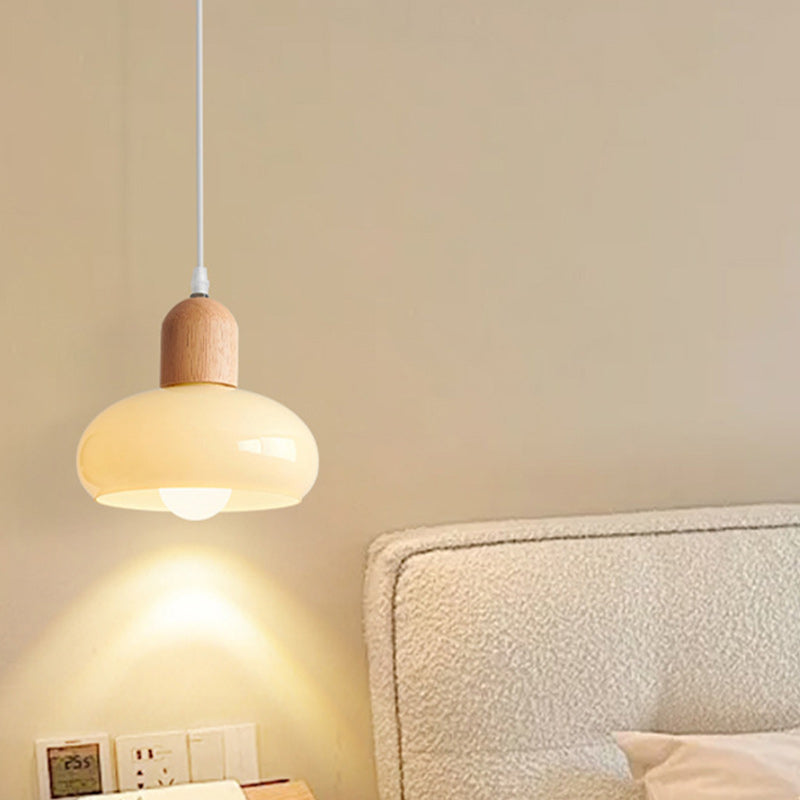 Nordic Round Wood Glass Pendant Light