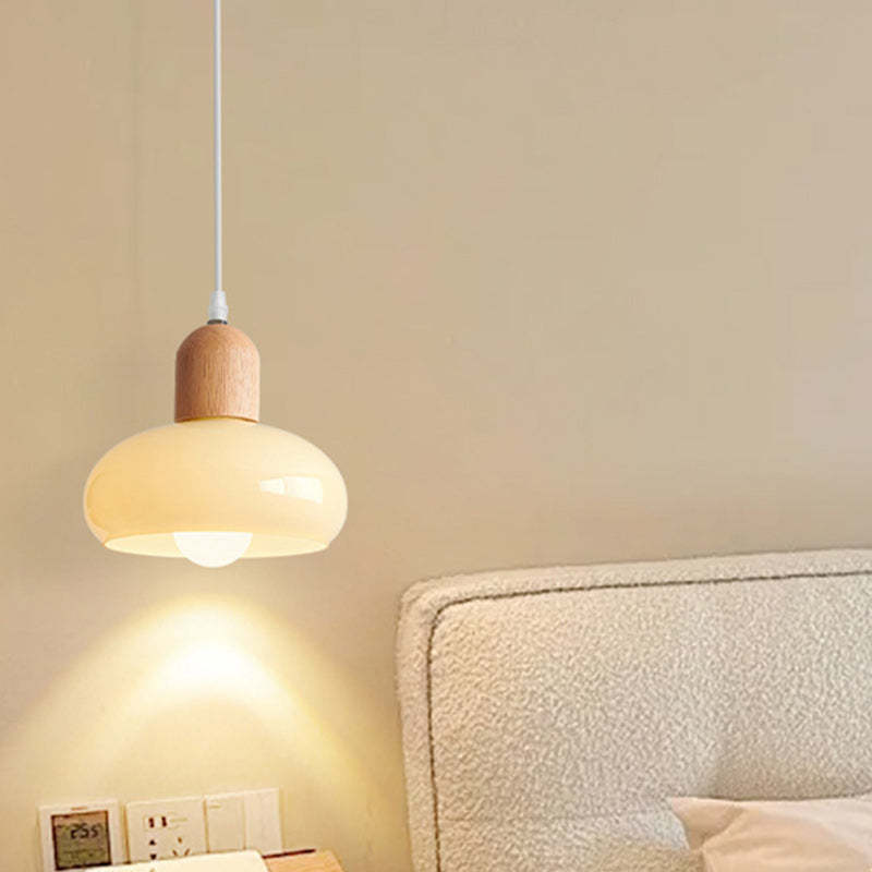 Nordic Round Wood Glass Pendant Light
