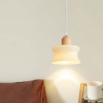 Nordic Round Wood Glass Pendant Light