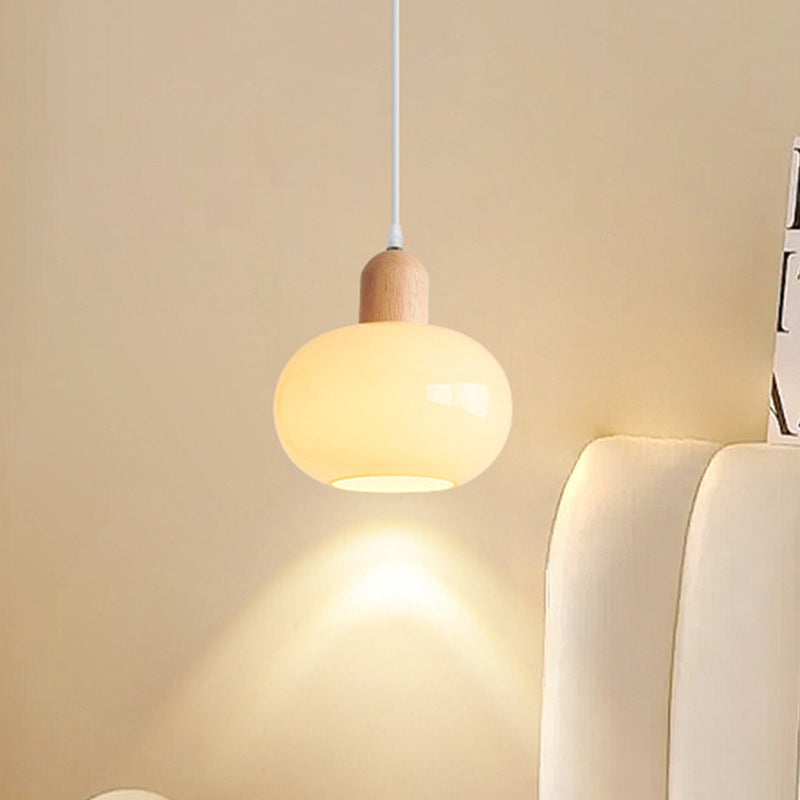 Nordic Round Wood Glass Pendant Light