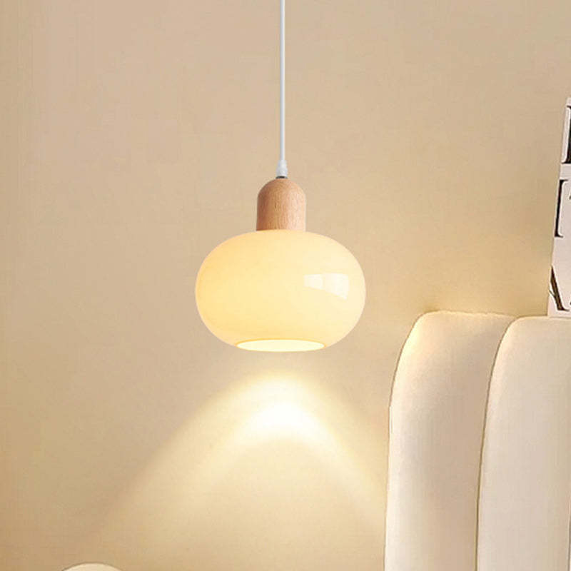 Nordic Round Wood Glass Pendant Light