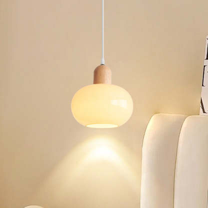 Nordic Round Wood Glass Pendant Light