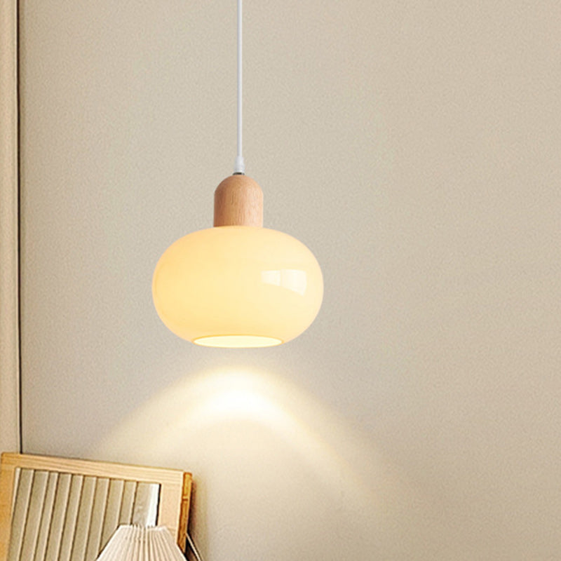 Nordic Round Wood Glass Pendant Light