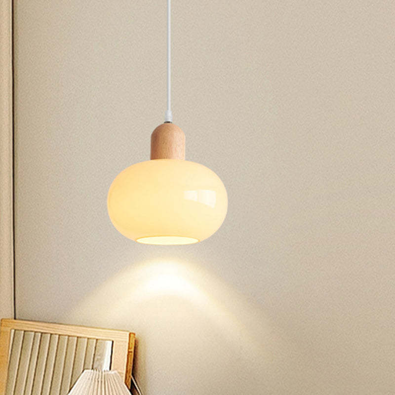 Nordic Round Wood Glass Pendant Light