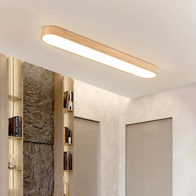 Nordic Rectangular Wood Acrylic LED Flush Mount Light