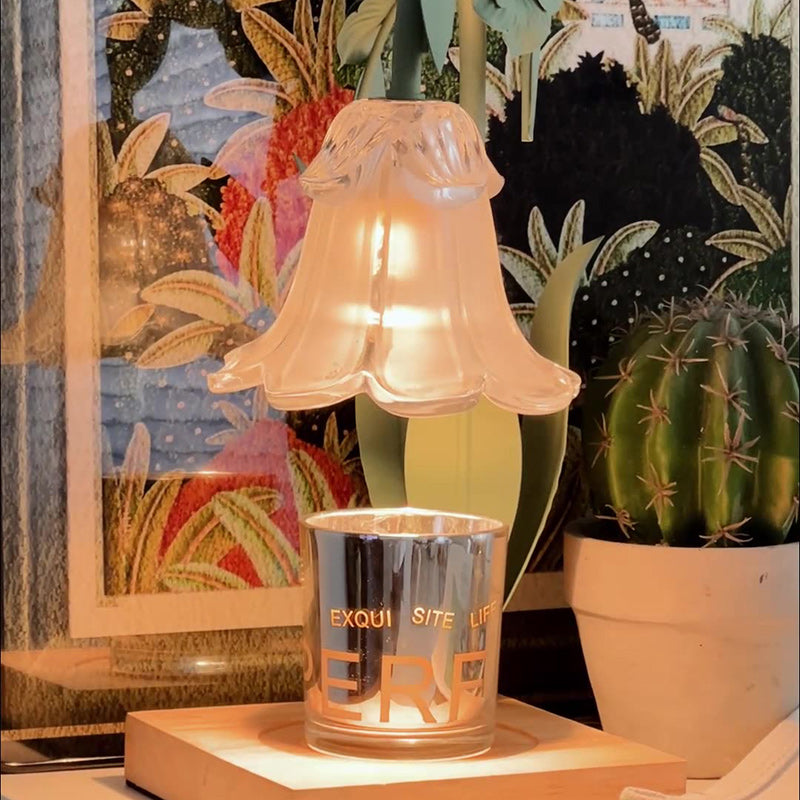 Scandinavian Flower Iron Wood Glass Melting Wax Table Lamp