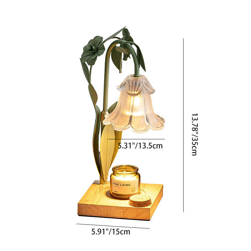 Scandinavian Flower Iron Wood Glass Melting Wax Table Lamp