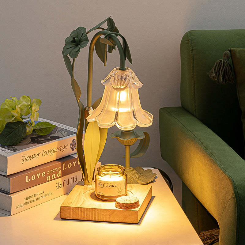 Scandinavian Flower Iron Wood Glass Melting Wax Table Lamp