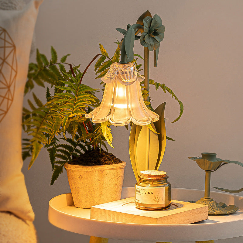Scandinavian Flower Iron Wood Glass Melting Wax Table Lamp