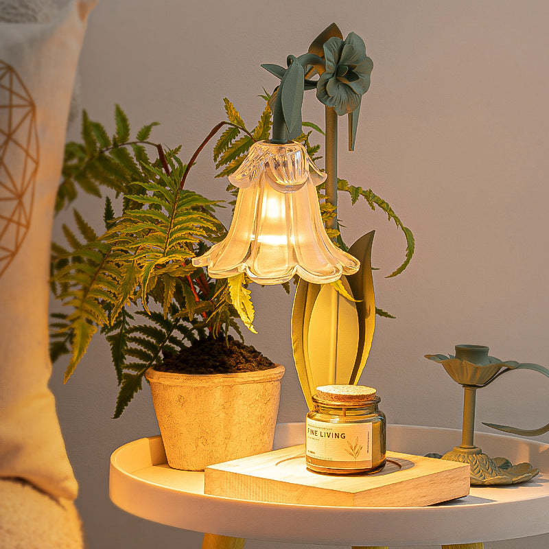 Scandinavian Flower Iron Wood Glass Melting Wax Table Lamp