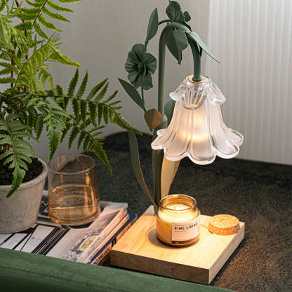 Scandinavian Flower Iron Wood Glass Melting Wax Table Lamp