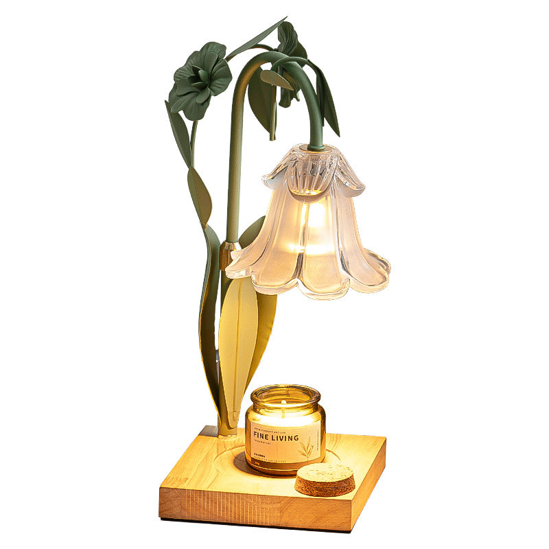Scandinavian Flower Iron Wood Glass Melting Wax Table Lamp