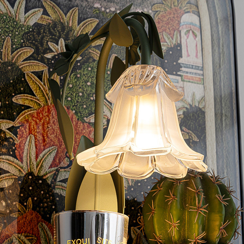 Scandinavian Flower Iron Wood Glass Melting Wax Table Lamp